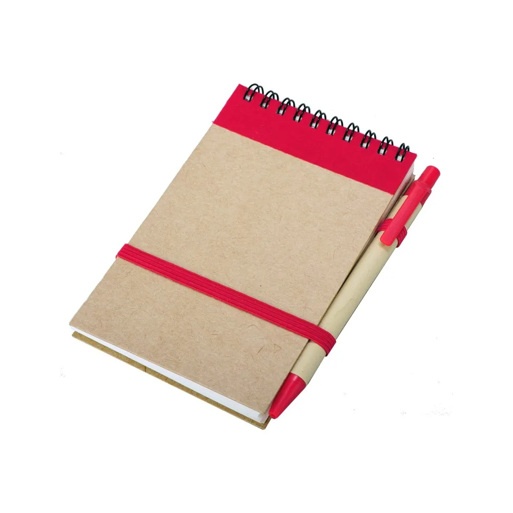 Notes Kraft z długopisem, czerwony/beżowy