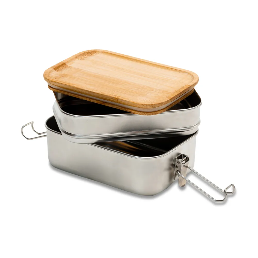 Double lunch box Alcora 1100 ml, srebrny