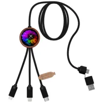 SCX.design C37 kabel do ładowania z podświetlanym logo 5-w-1 rPET i z okrągłą drewnianą obudową 40W