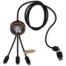 SCX.design C37 kabel do ładowania z podświetlanym logo 5-w-1 rPET i z okrągłą drewnianą obudową 40W
