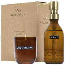 Wellmark Discovery dozownik na mydło do rąk o pojemności 250 ml i zestaw świec zapachowych 150 g - o zapachu bambusa 