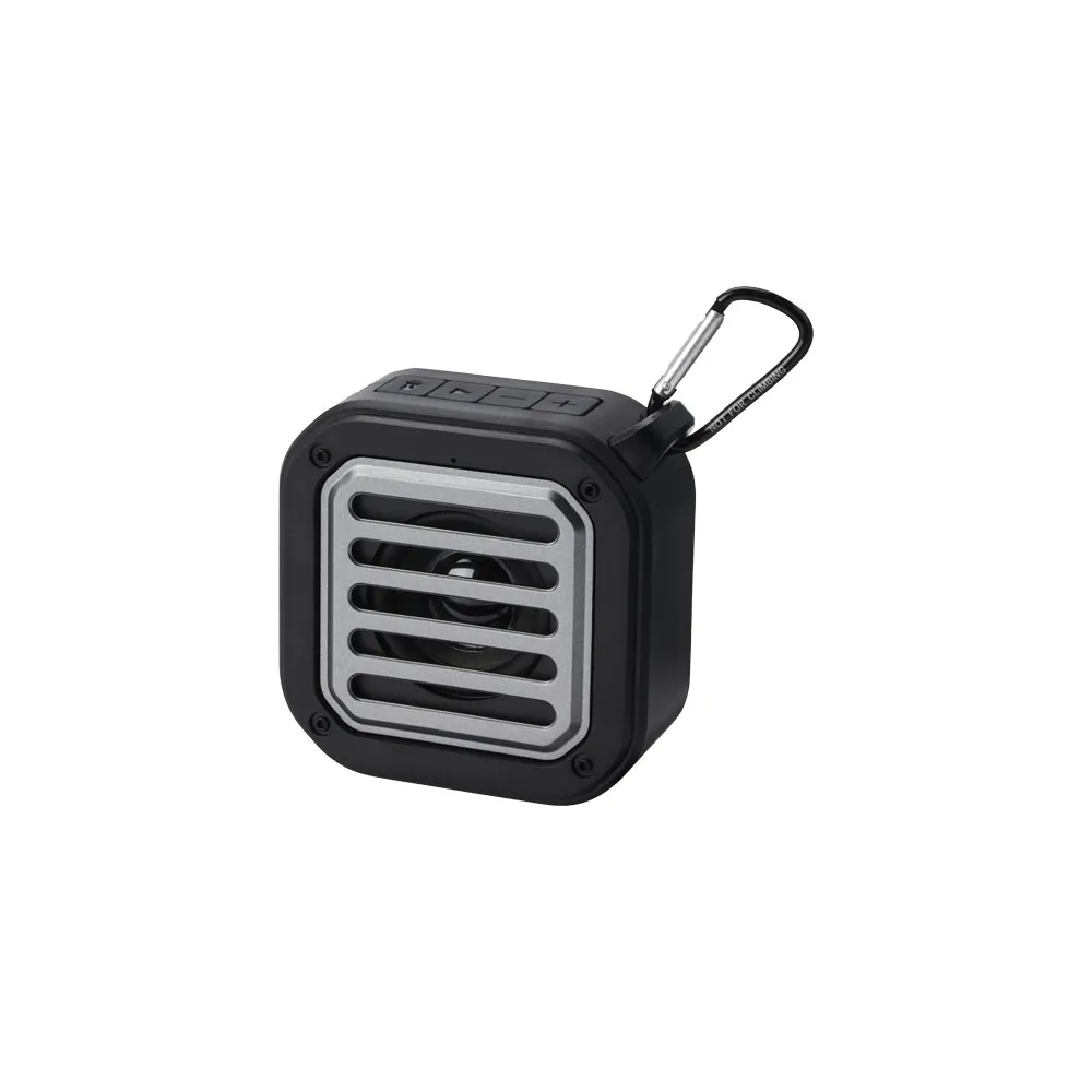 Solo plastikowy głośnik solarny Bluetooth® IPX5 o mocy 3 W z karabińczykiem wykonany z tworzywa pochodzącego z recyklingu z