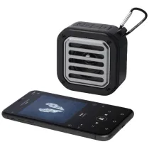 Solo plastikowy głośnik solarny Bluetooth® IPX5 o mocy 3 W z karabińczykiem wykonany z tworzywa pochodzącego z recyklingu z