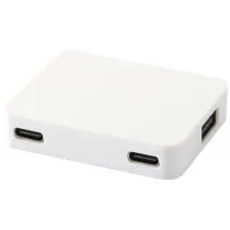 Gaia 4-portowy hub USB z wyjściem USB-A i typu C oraz podwójnym wejściem — wykonany z tworzyw sztucznych pochodzących z re