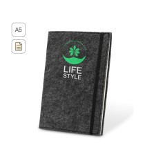 BALDWIN. Notatnik A5 z okładką z filcu z recyklingu (100% rPET) i stronami w linie w 100% z papieru pochodzącego z recyklingu