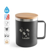 LAUDA. Kubek ze stali nierdzewnej pochodzącej w 90% z recyklingu z bambusową pokrywką 420 mL