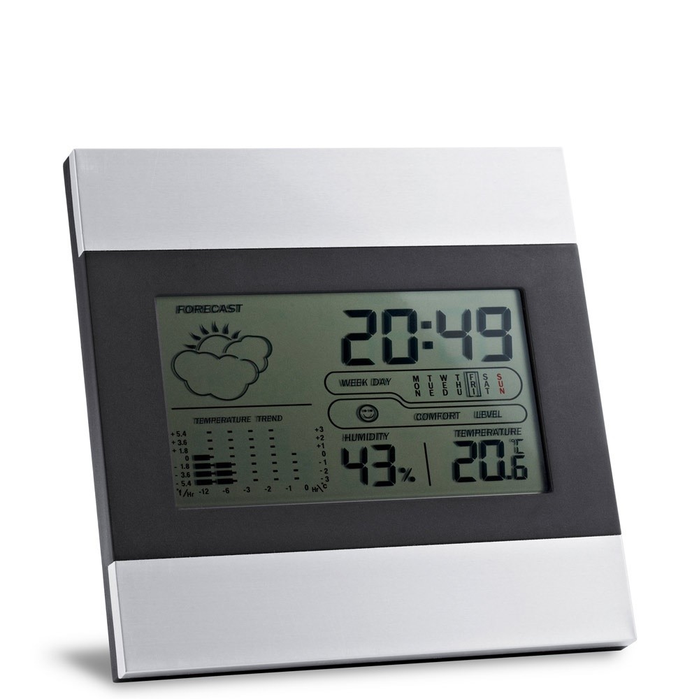 DENE. Biurkowa stacja pogodowa z ekranem LCD z aluminium i ABS