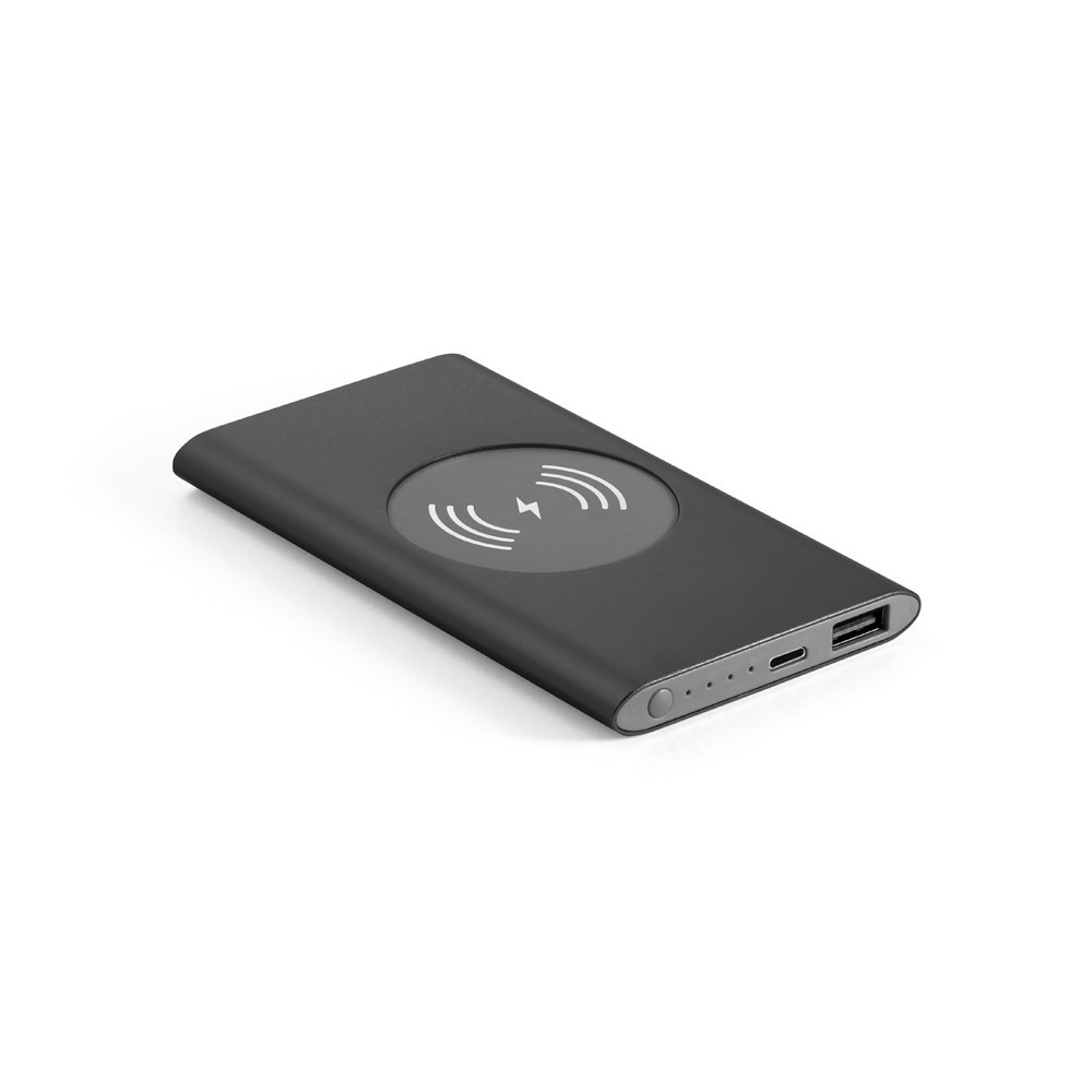 CASSINI. Power bank 4.000 mAh z bezprzewodową ładowarką 5W z aluminium pochodzącego z recyklingu (100% rAL)