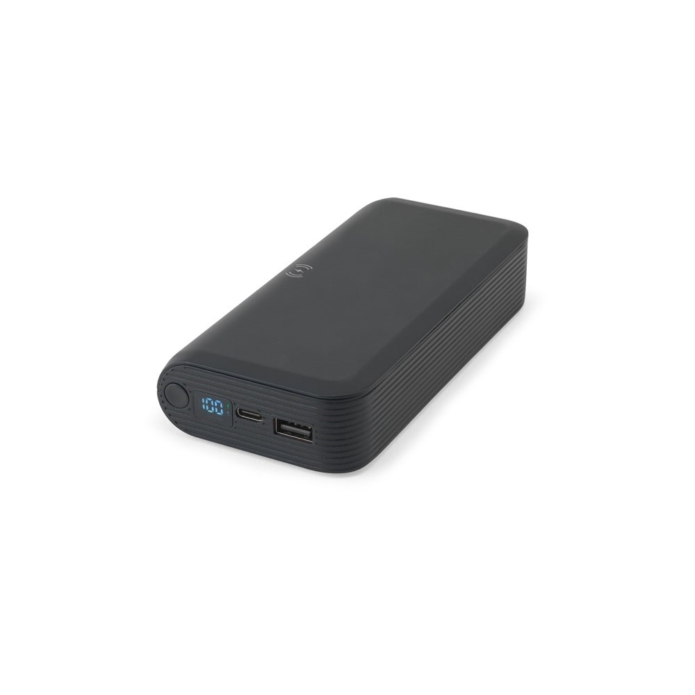 BECKER 20. Power bank 20 000 mAh z recyklingowanego ABS (100% rABS) z superszybką ładowarką bezprzewodową 15 W