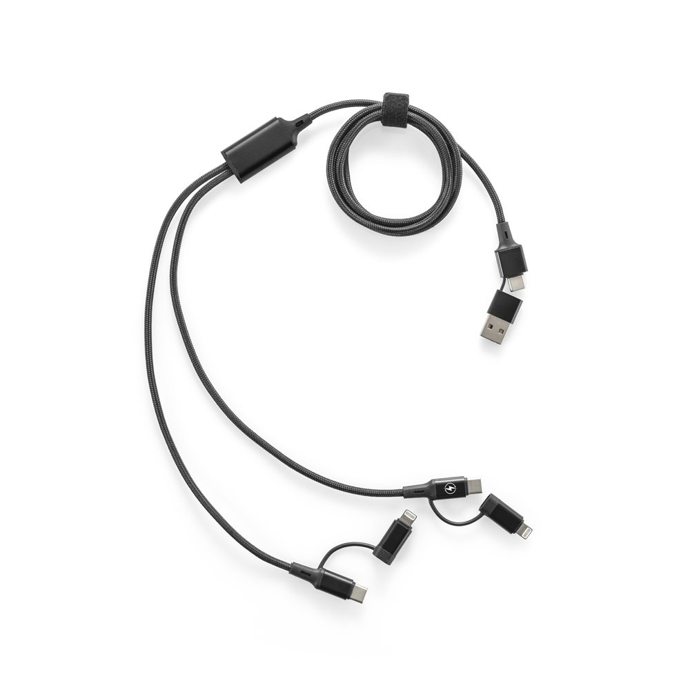 BERTOZZI. Super szybki kabel USB 6 w 1 wykonany z aluminium pochodzącego z recyklingu (20%) i PET pochodzącego z recyklingu (4