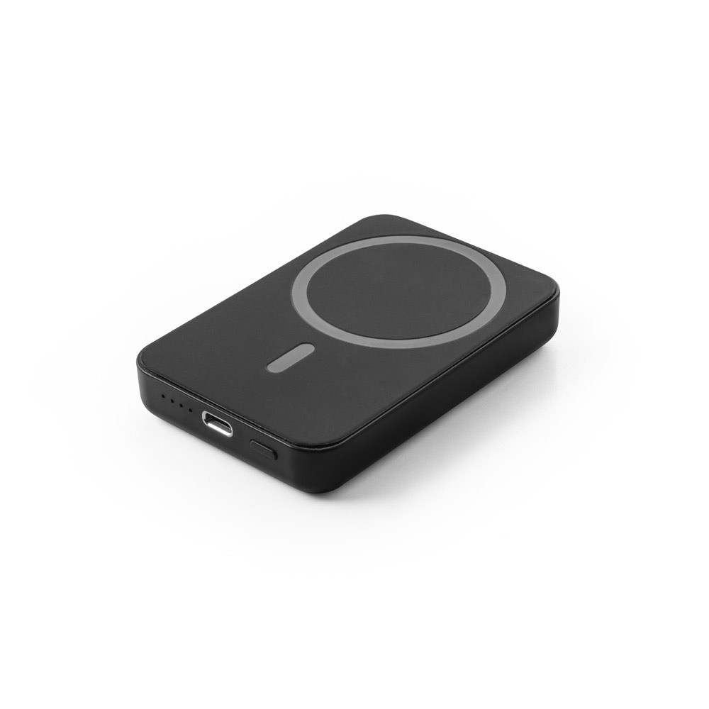 AMPERE 5. Magnetyczny power bank 5 000 mAh z superszybką ładowarką bezprzewodową 15 W wykonany w ABS pochodzącego z recykli