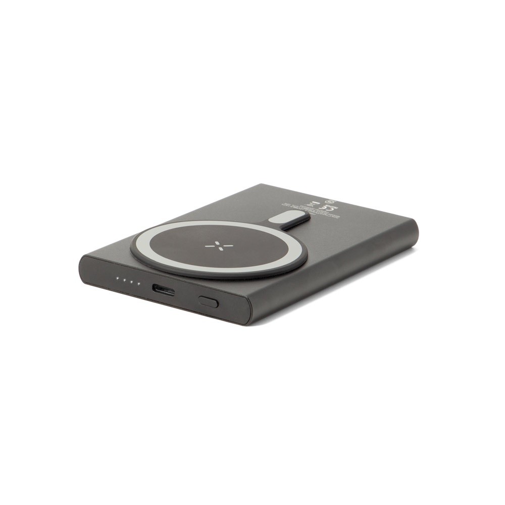 WRIGHT 5. Magnetyczny powerbank z superszybkim ładowaniem z recyklingowanego aluminium i recyklingowanego ABS o pojemności 500