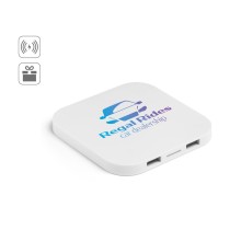 CAROLINE. Ładowarka bezprzewodowa Superfast 15W z 2 portami USB-A w ABS pochodzącego z recyklingu (60% rABS)